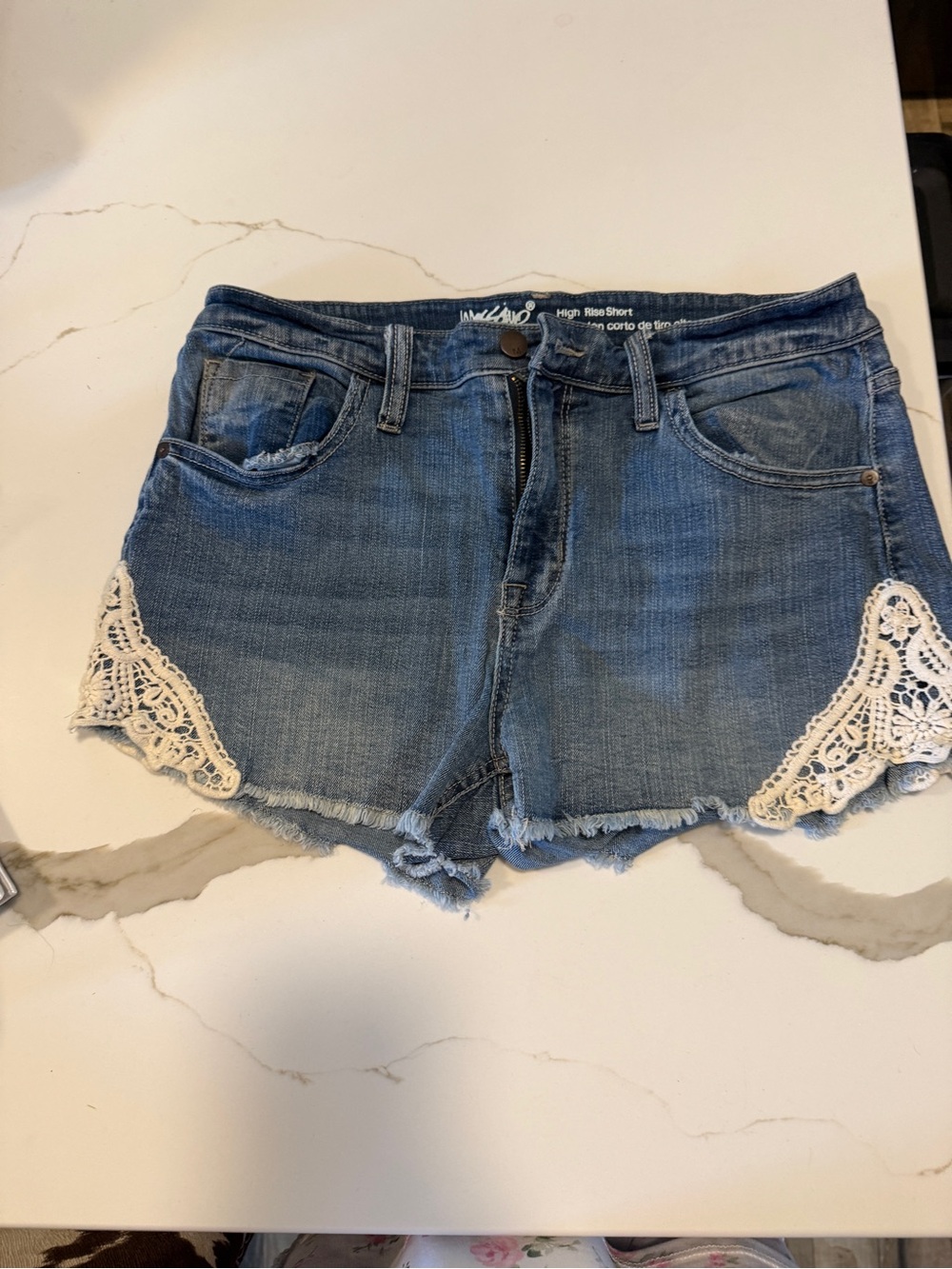 Mossimo Supply Co. Blue Denim Shorts with White Crochet Trim